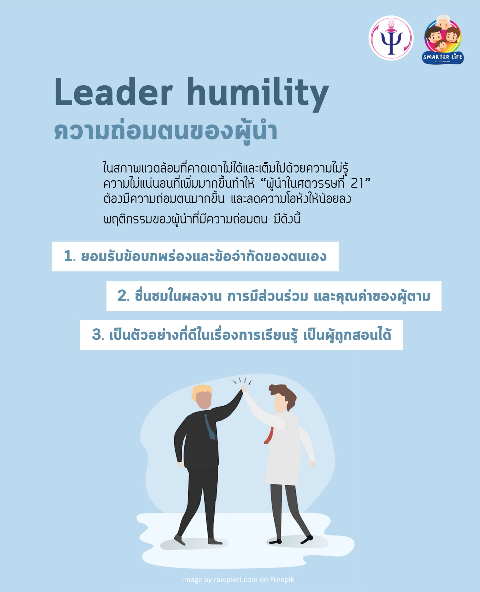 Leader humility - ความถ่อมตนของผู้นำ[:] - Faculty of Psychology ...
